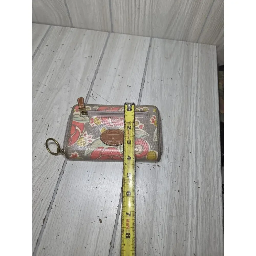 Fossil Coated Canvas Wristlet Wallet Pink Roses Floral Flowers Boho